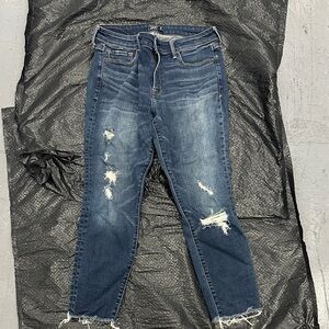 Abercrombie & Fitch Ripped Dark Blue Ankle Jeans